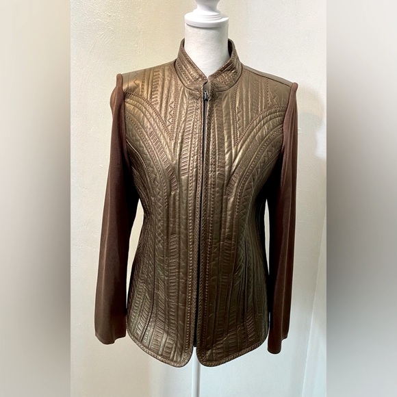 Peter Nygard Jackets & Blazers - Leather Vintage Peter Nygard Metallic Brown jacket with rayon/nylon sleeves. S